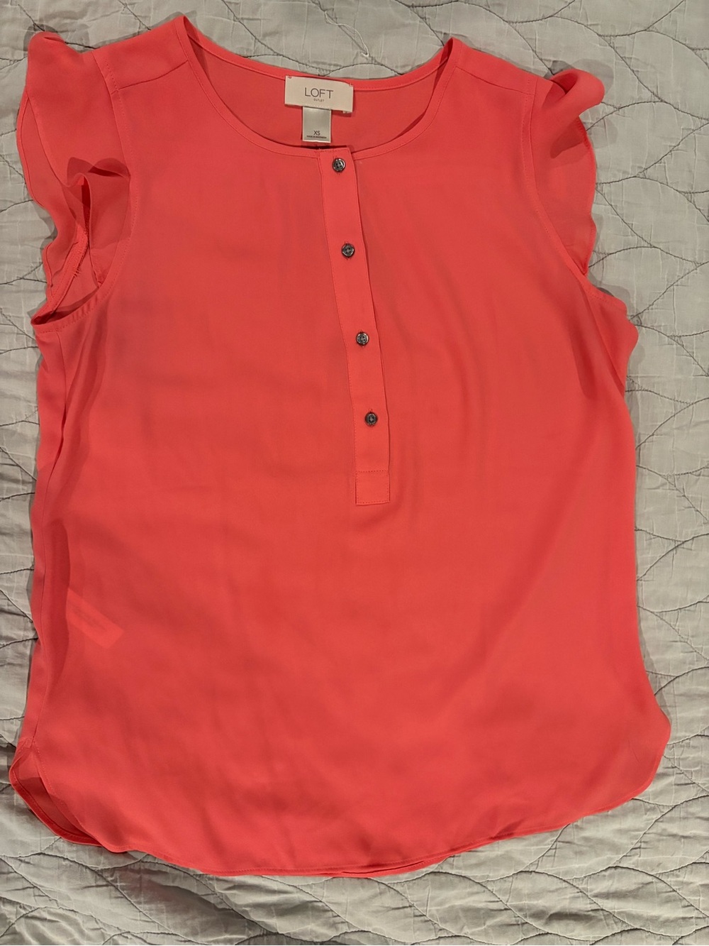 LOFT Coral Flutter Sleeve Button-Front Shell